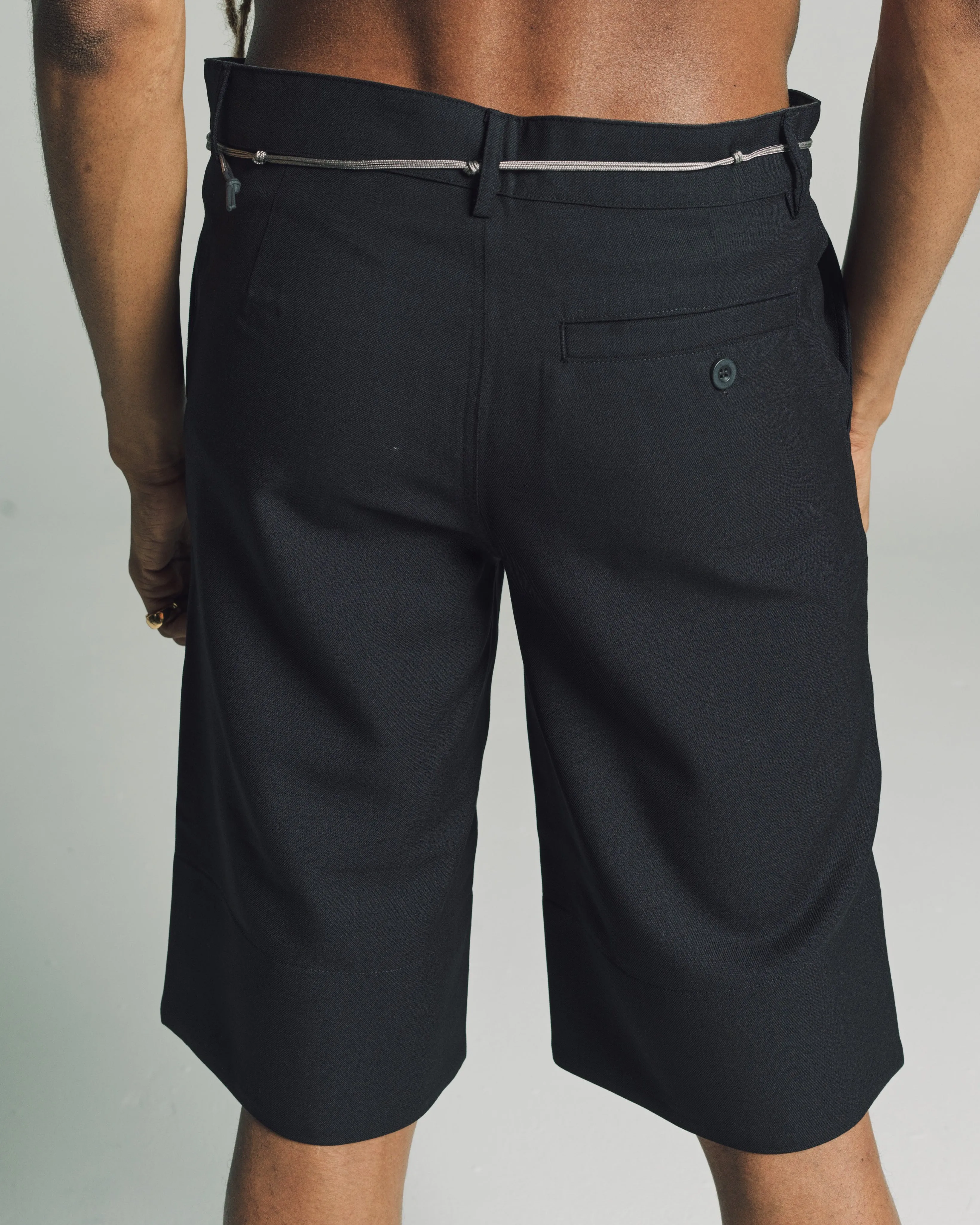 Black Wool Tailored Shorts