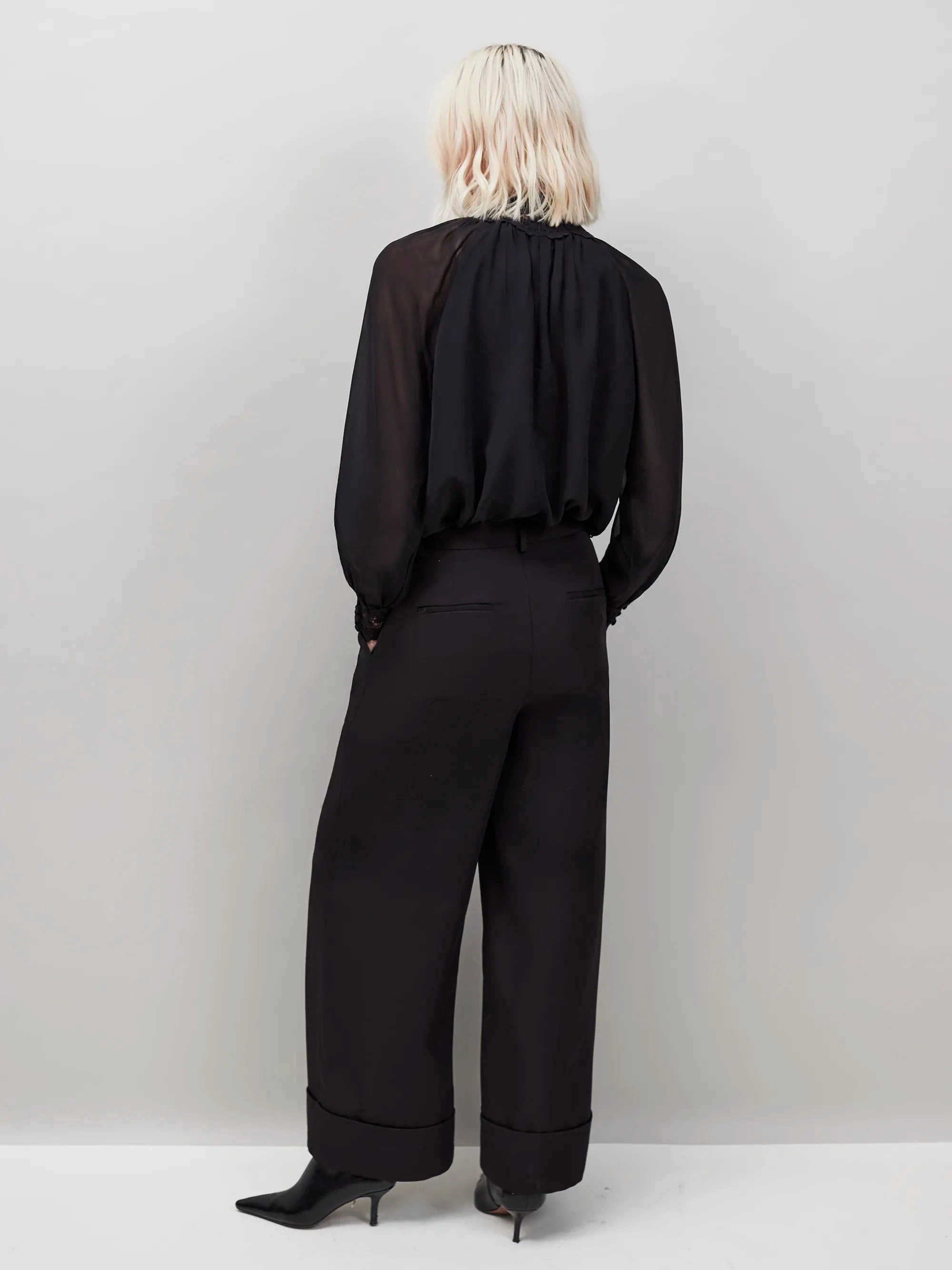 Black Lace Neck And Cuff Blouse