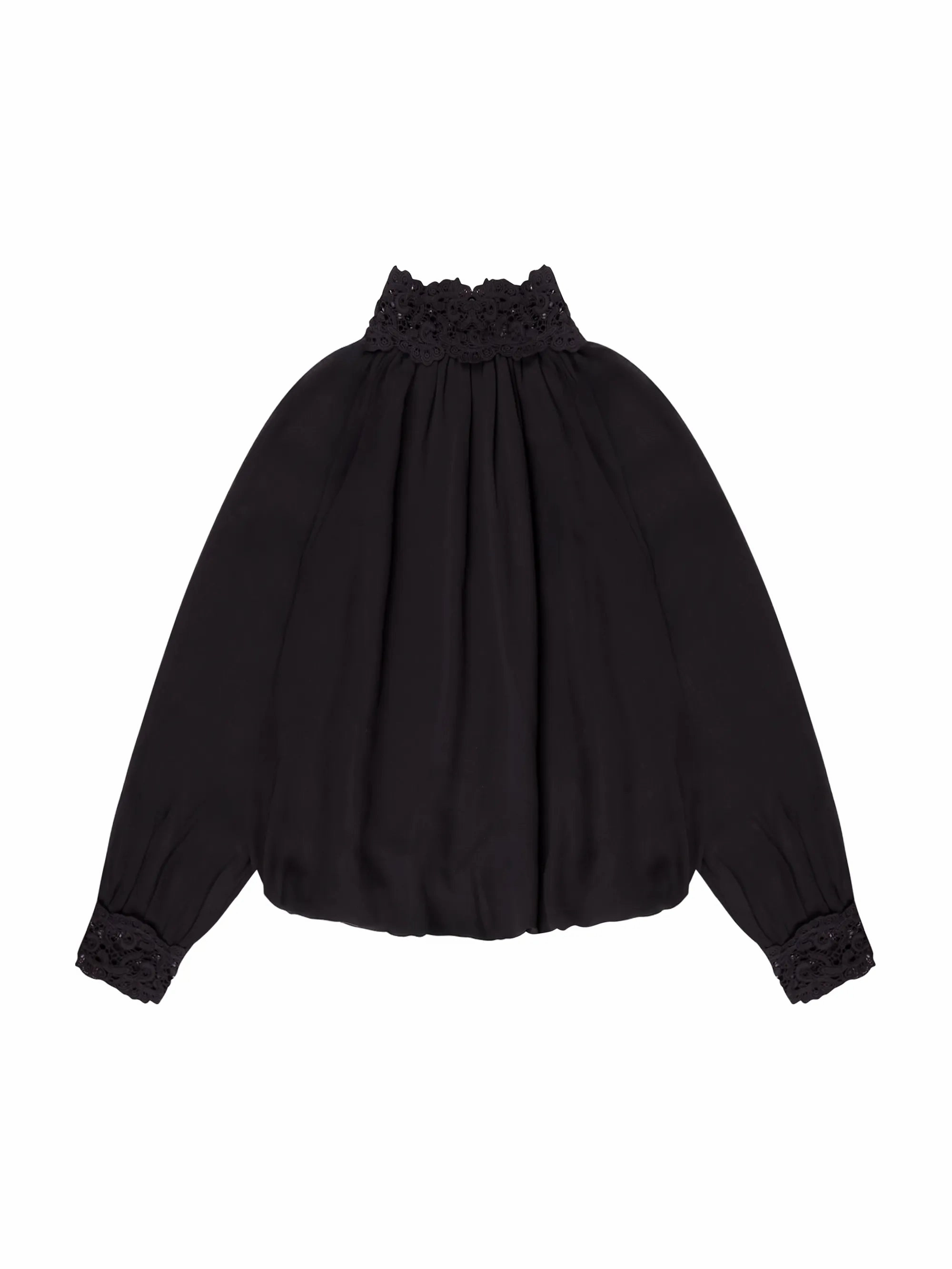 Black Lace Neck And Cuff Blouse