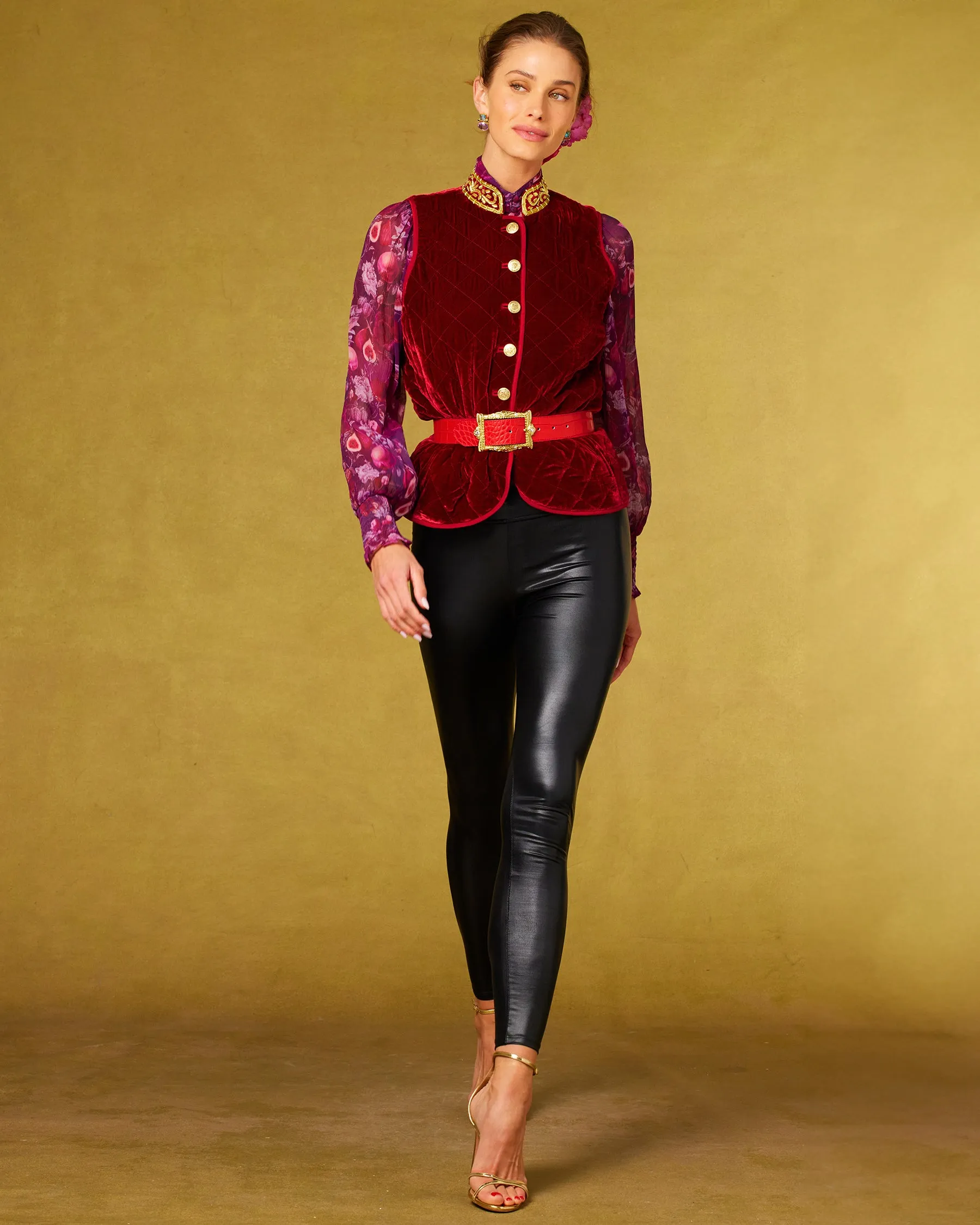 Blair Leather Belt in Croc-Embossed Red