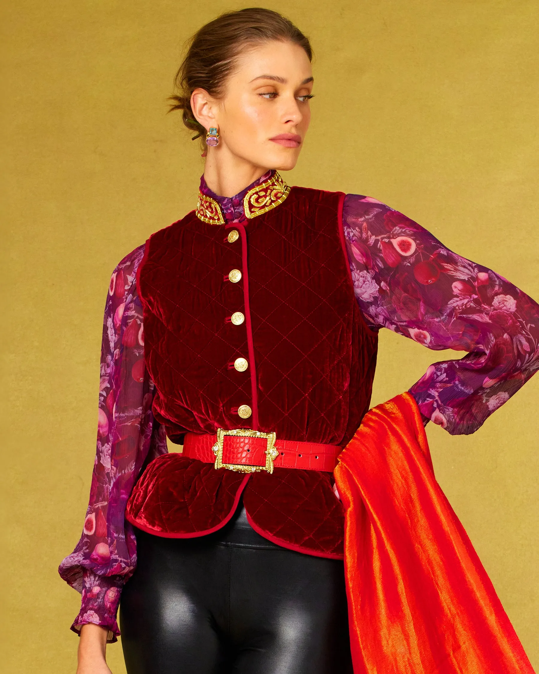 Blair Leather Belt in Croc-Embossed Red