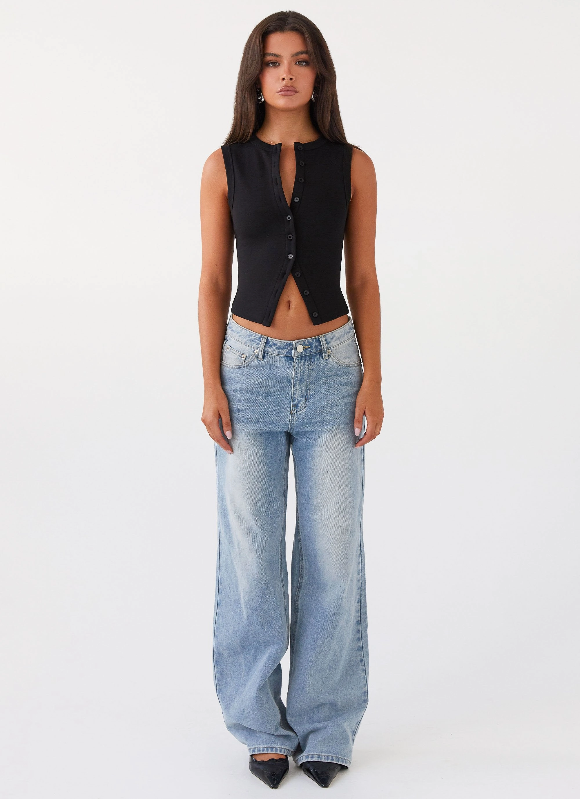 Blair Buttoned Tank Top - Black