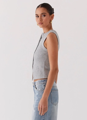 Blair Buttoned Tank Top - Grey Marle Blair Buttoned Tank Top - Grey Marle