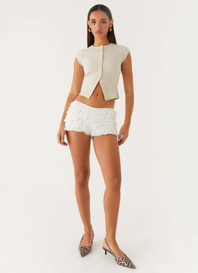 Blair Cap Sleeve Buttoned Top - Oatmeal Blair Cap Sleeve Buttoned Top - Oatmeal