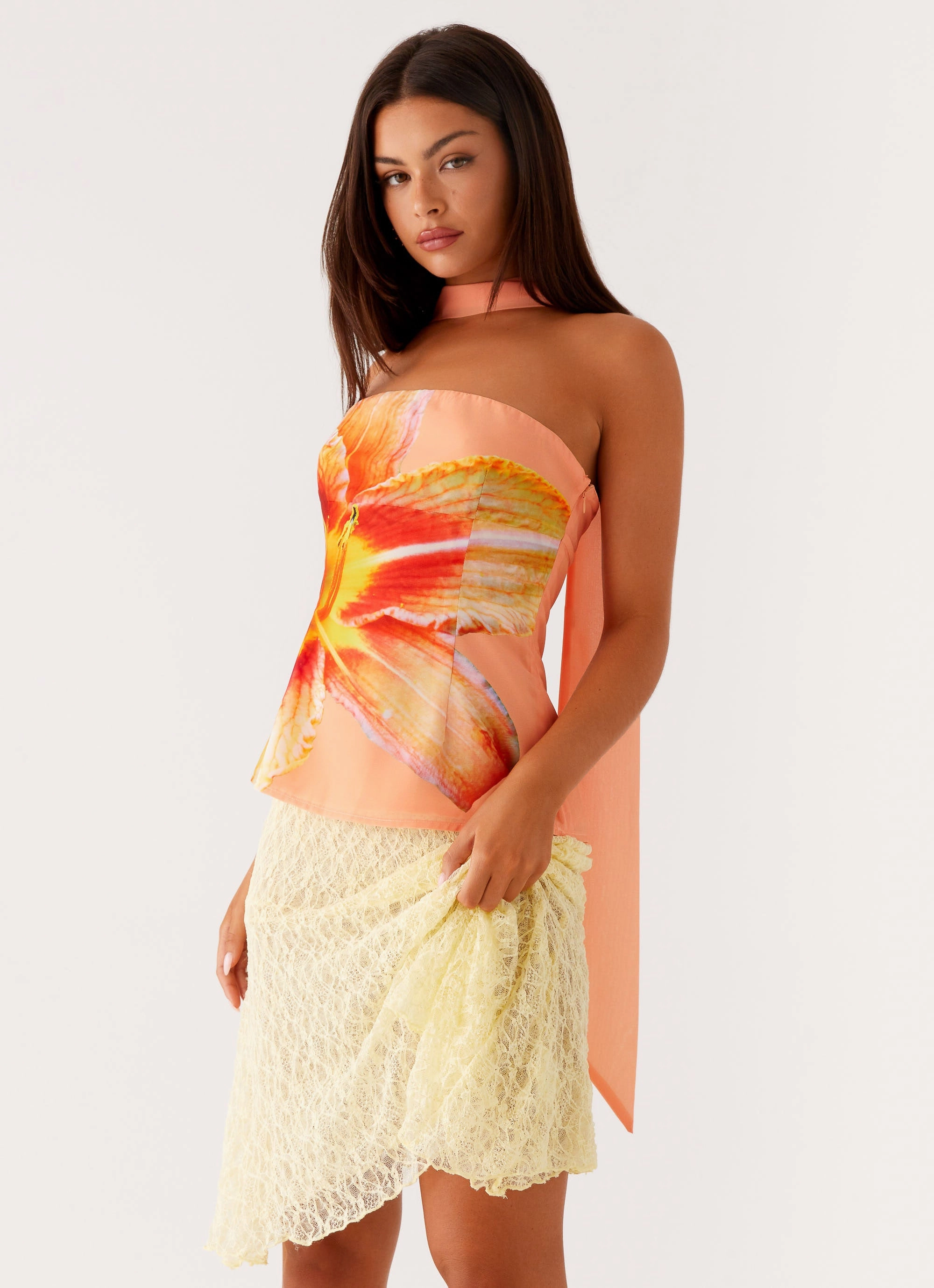 Blaise Scarf Top - Orange Floral