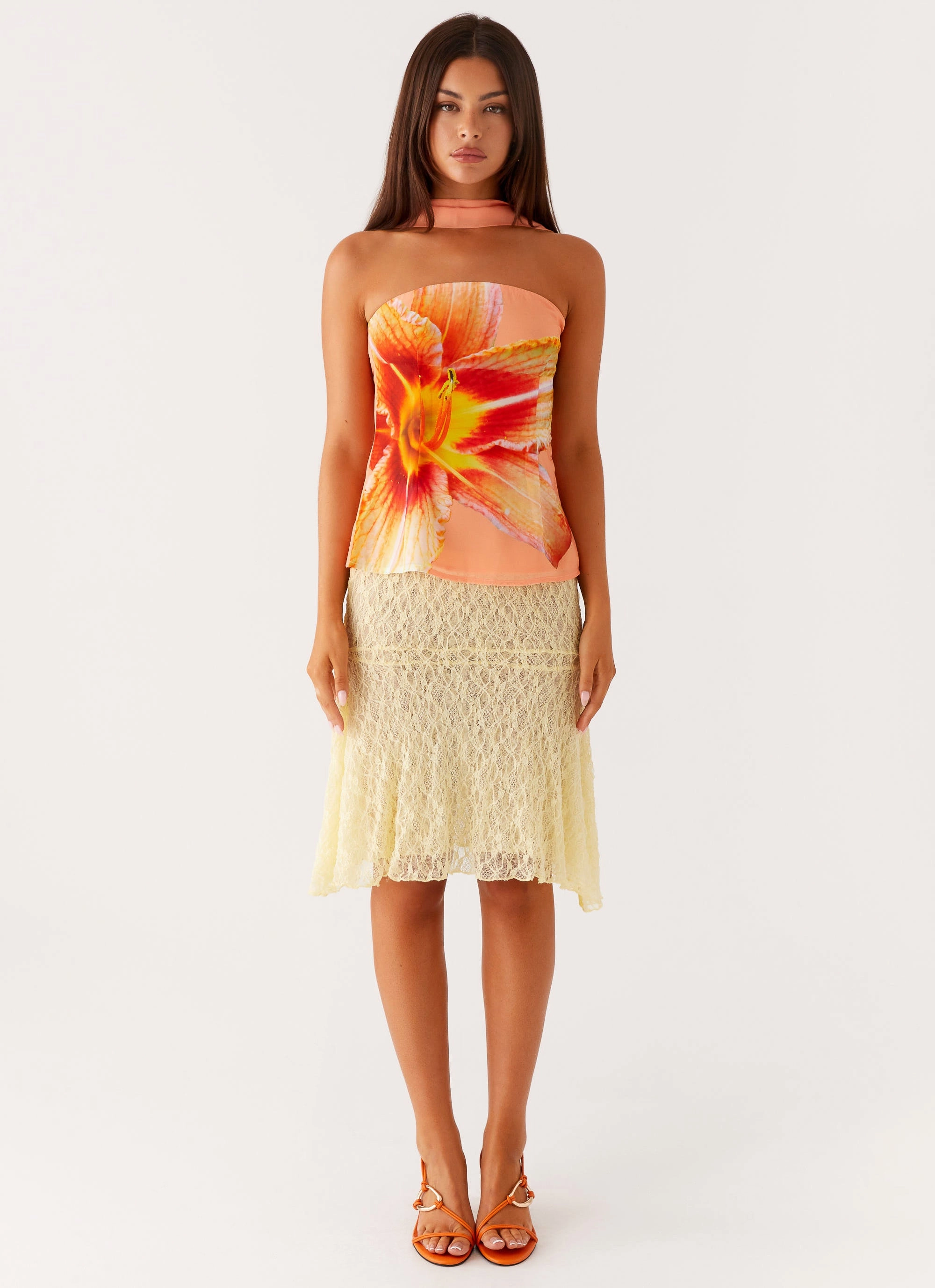 Blaise Scarf Top - Orange Floral