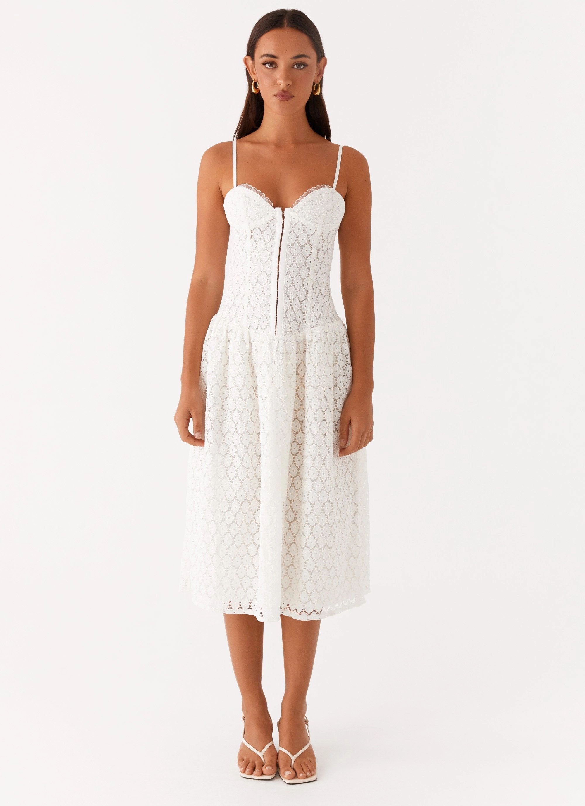 Blooming Corset Midi Dress - White