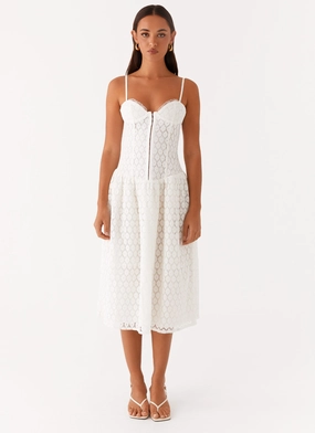 Blooming Corset Midi Dress - White Blooming Corset Midi Dress - White