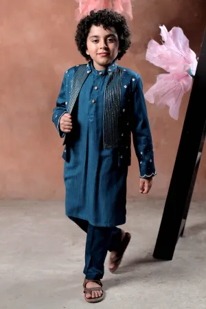 Blue Stripe Jacket & Kurta Set