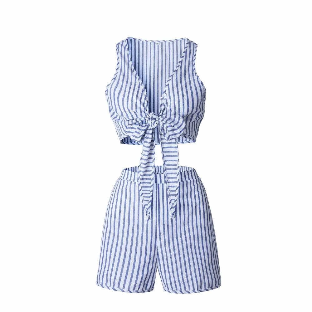 Blue Striped Casual Romper
