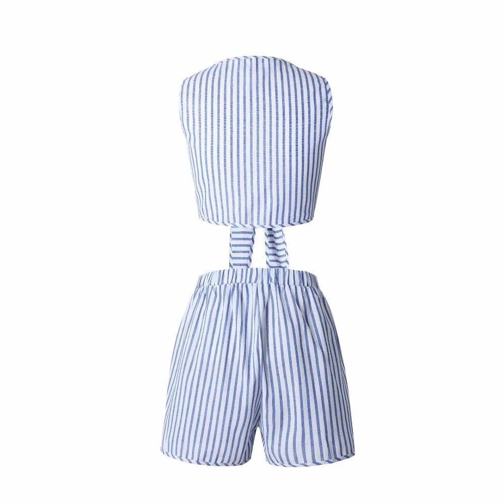 Blue Striped Casual Romper