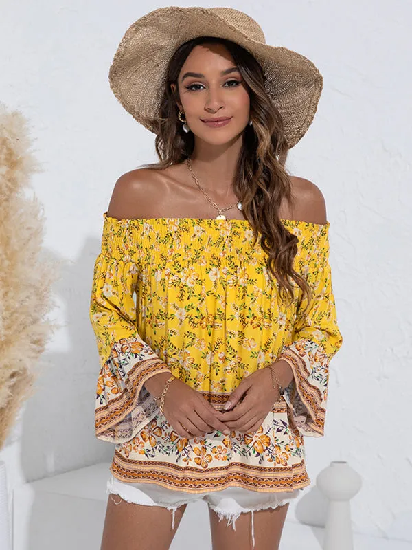 Blue Zone Planet |  One Shoulder Floral Flared Sleeve Top