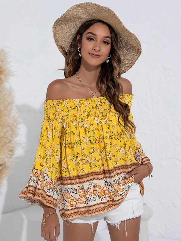 Blue Zone Planet |  One Shoulder Floral Flared Sleeve Top