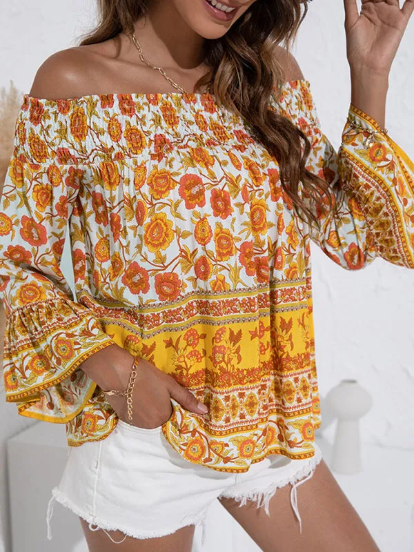 Blue Zone Planet |  One Shoulder Floral Flared Sleeve Top
