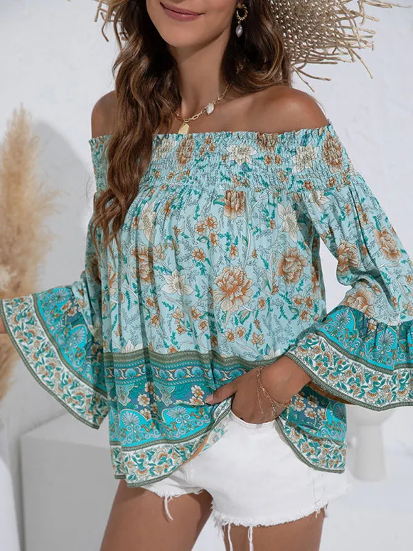 Blue Zone Planet |  One Shoulder Floral Flared Sleeve Top