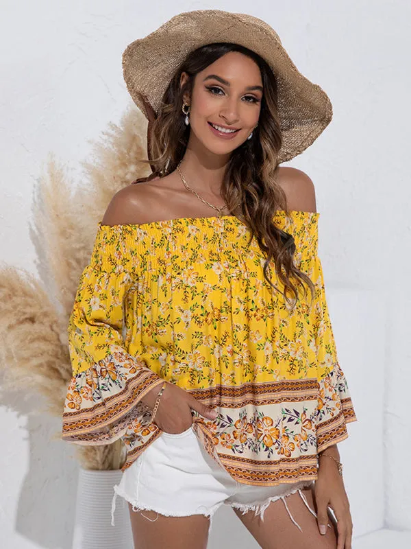 Blue Zone Planet |  One Shoulder Floral Flared Sleeve Top