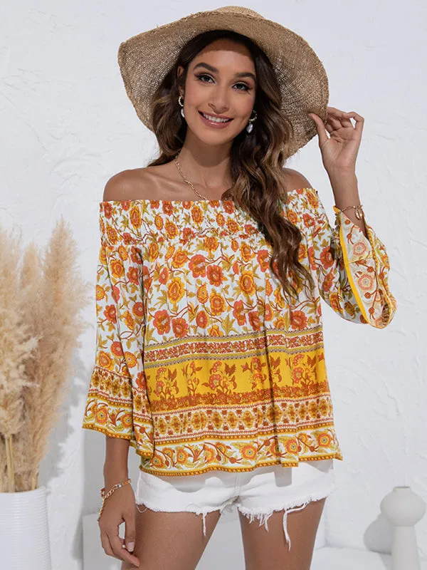 Blue Zone Planet |  One Shoulder Floral Flared Sleeve Top