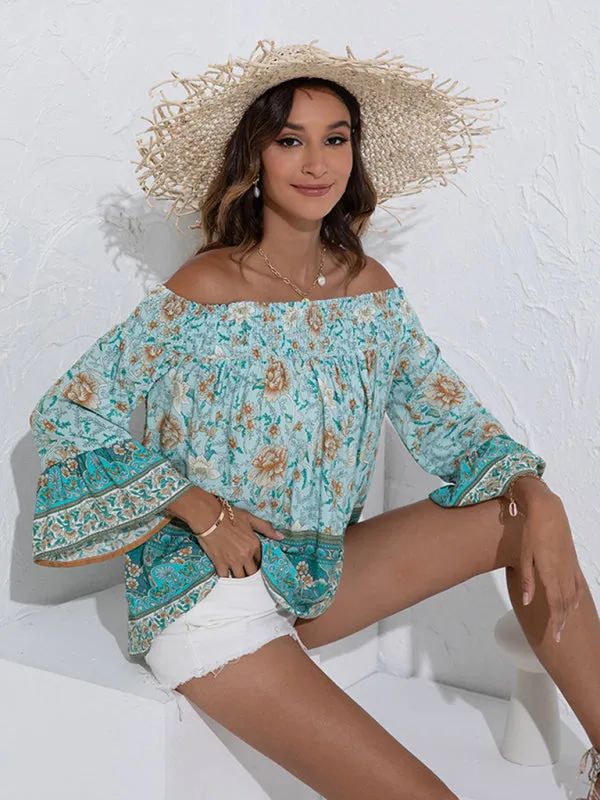 Blue Zone Planet |  One Shoulder Floral Flared Sleeve Top