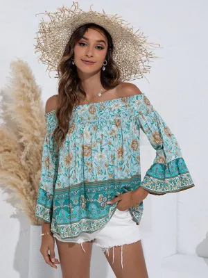 Blue Zone Planet |  One Shoulder Floral Flared Sleeve Top