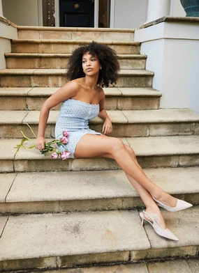 Blue Notes Knit Mini Dress - Blue Dusk Blue Notes Knit Mini Dress - Blue Dusk