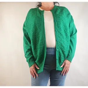 Bluebells pre-owned green 50% wool mix knit cardigan with lovely texture size XL (best fits size 16)