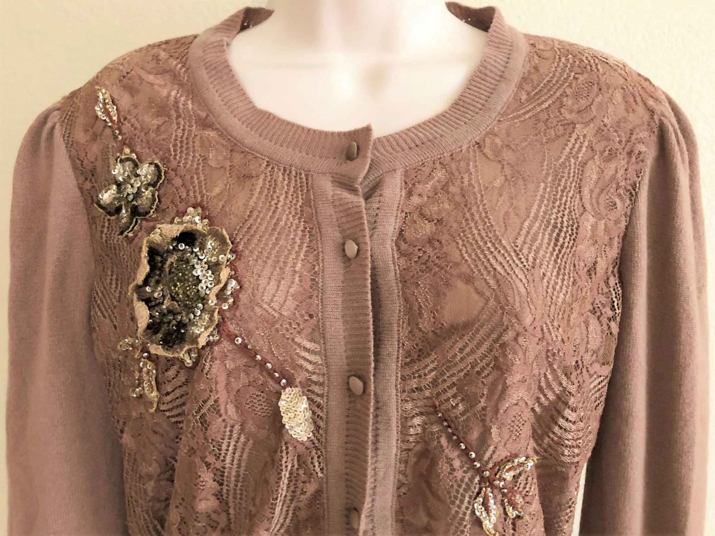 Blumarine SMALL Tan Beaded Cashmere Cardigan
