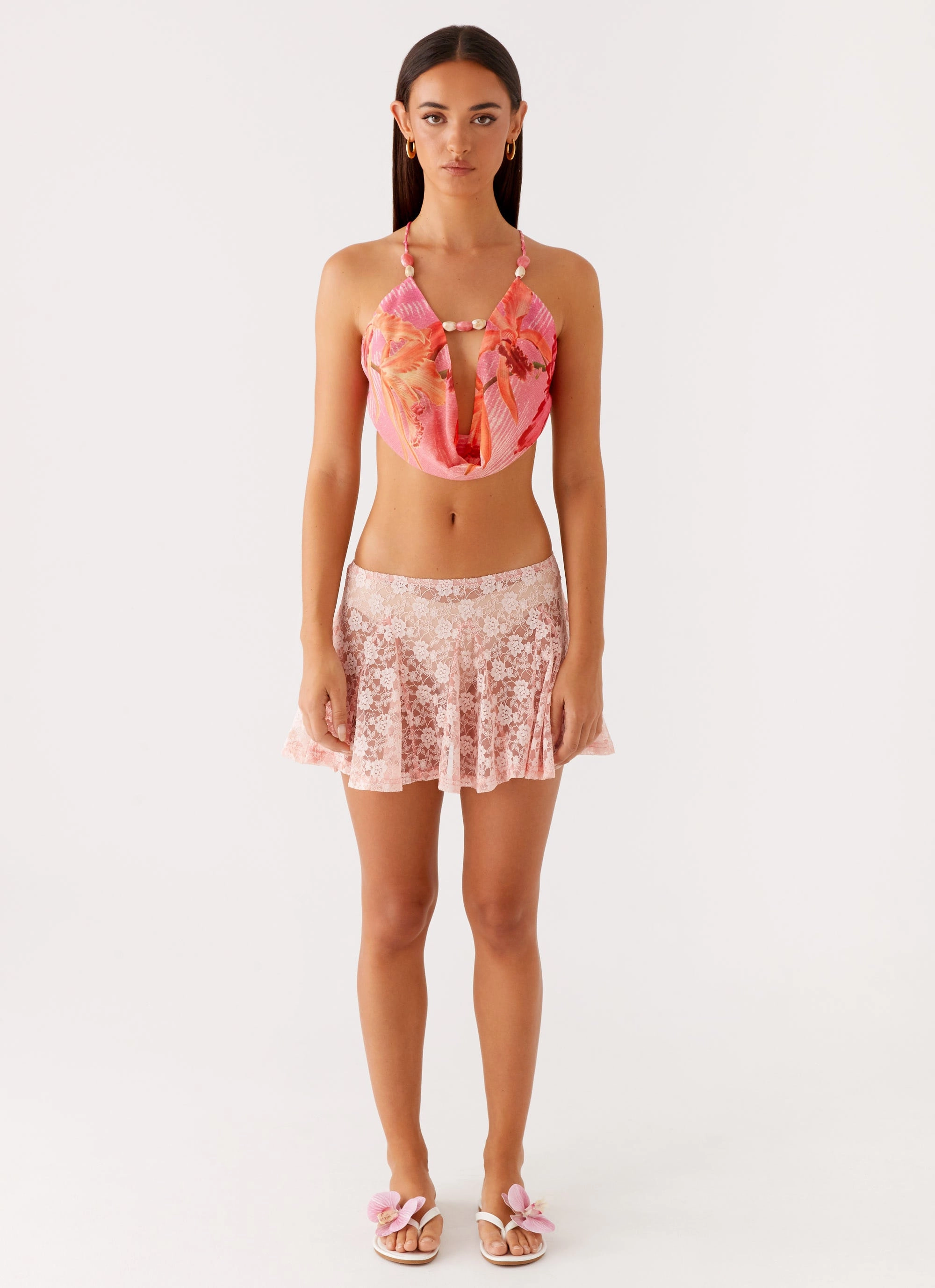 Bobbi Cowl Neck Top - Tropical Pink Print