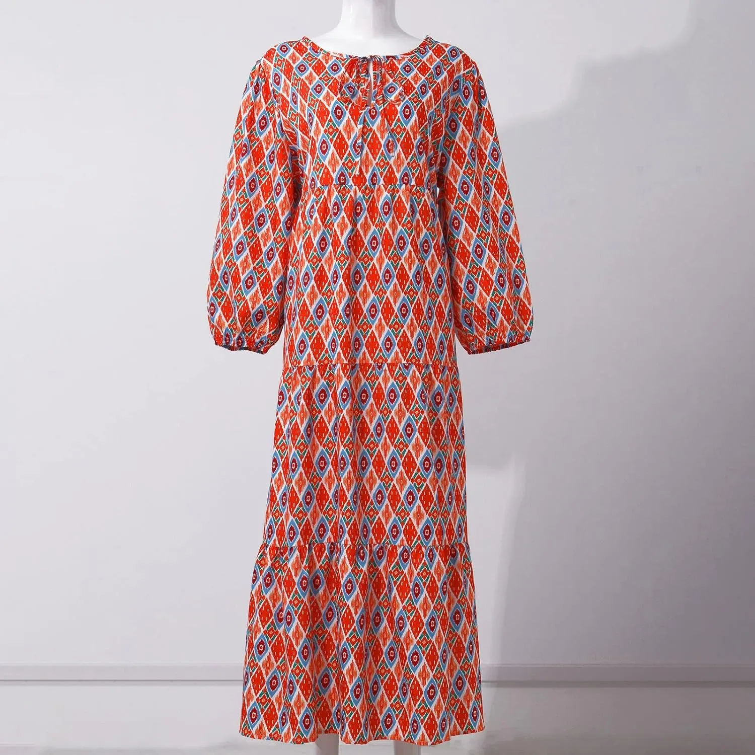 Boho Maxi Dresses for Women 2025 Casual Loose Fit Summer Long Bohemian Dress 3/4 Sleeve V Neck Plus Size Flowy Spring Dress