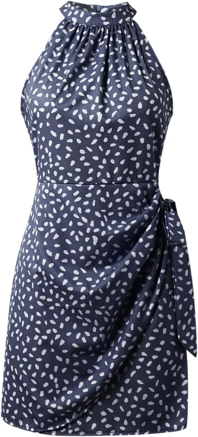 Boho Mini Dresses for Women 2025 Floral Sleeveless Halter Neck Empire Waist Semi Formal Dress Evening Cocktail Party Sundress