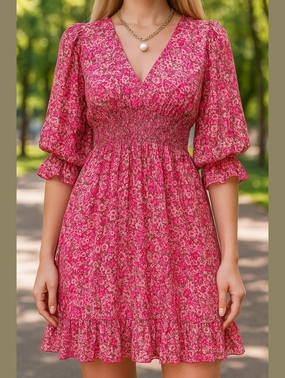 Boho Floral Print Midi Dress ??Short Sleeve Summer Tunic Boho Floral Print Midi Dress ??Short Sleeve Summer Tunic
