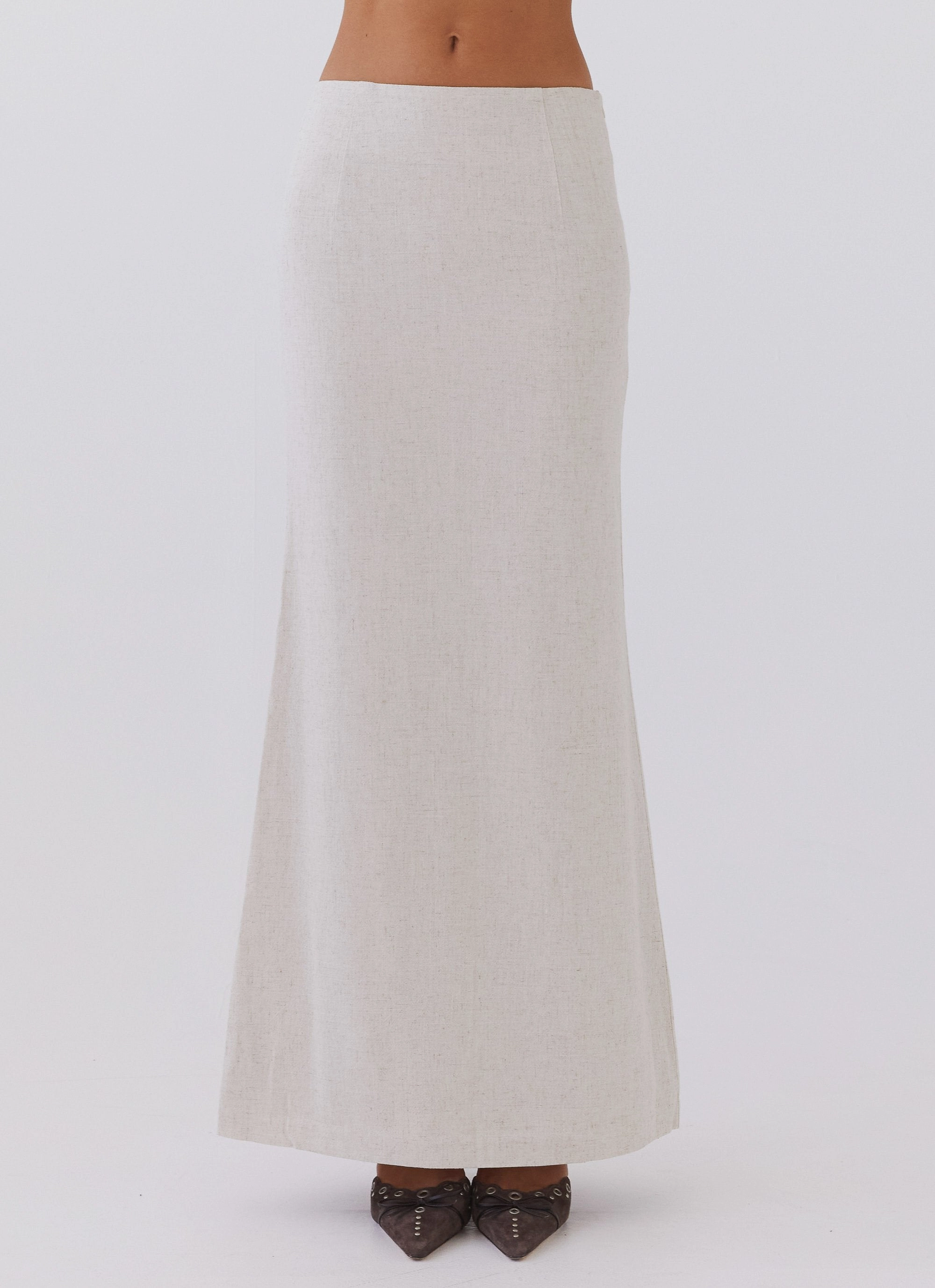 Born For Bordeaux Linen Midi Skirt - Oatmeal