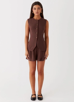 Born For Bordeaux Linen Vest - Brown Born For Bordeaux Linen Vest - Brown