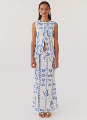 Born For Bordeaux Linen Vest - Floral Wave Born For Bordeaux Linen Vest - Floral Wave