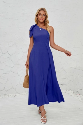 BOW ONE-SHOULDER BELTED DRESS_CWDMD1831 BOW ONE-SHOULDER BELTED DRESS_CWDMD1831