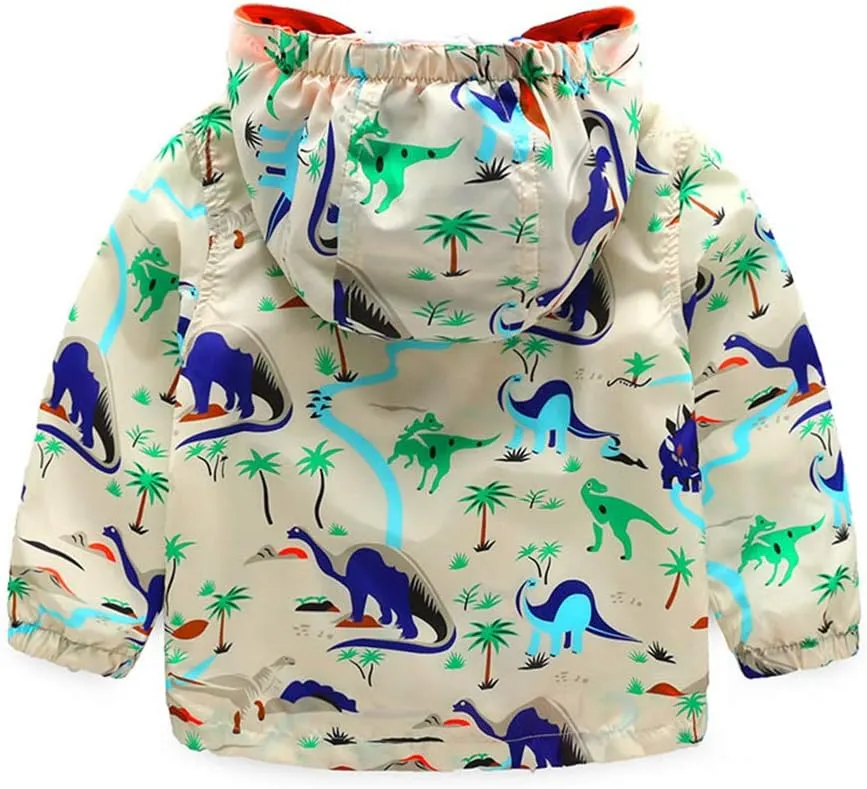 Boys' Hooded Dinosaur Jacket Windbreaker Outerwear