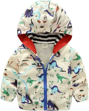 Boys' Hooded Dinosaur Jacket Windbreaker Outerwear