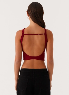 Brae Beaded Mesh Top - Deep Red Brae Beaded Mesh Top - Deep Red