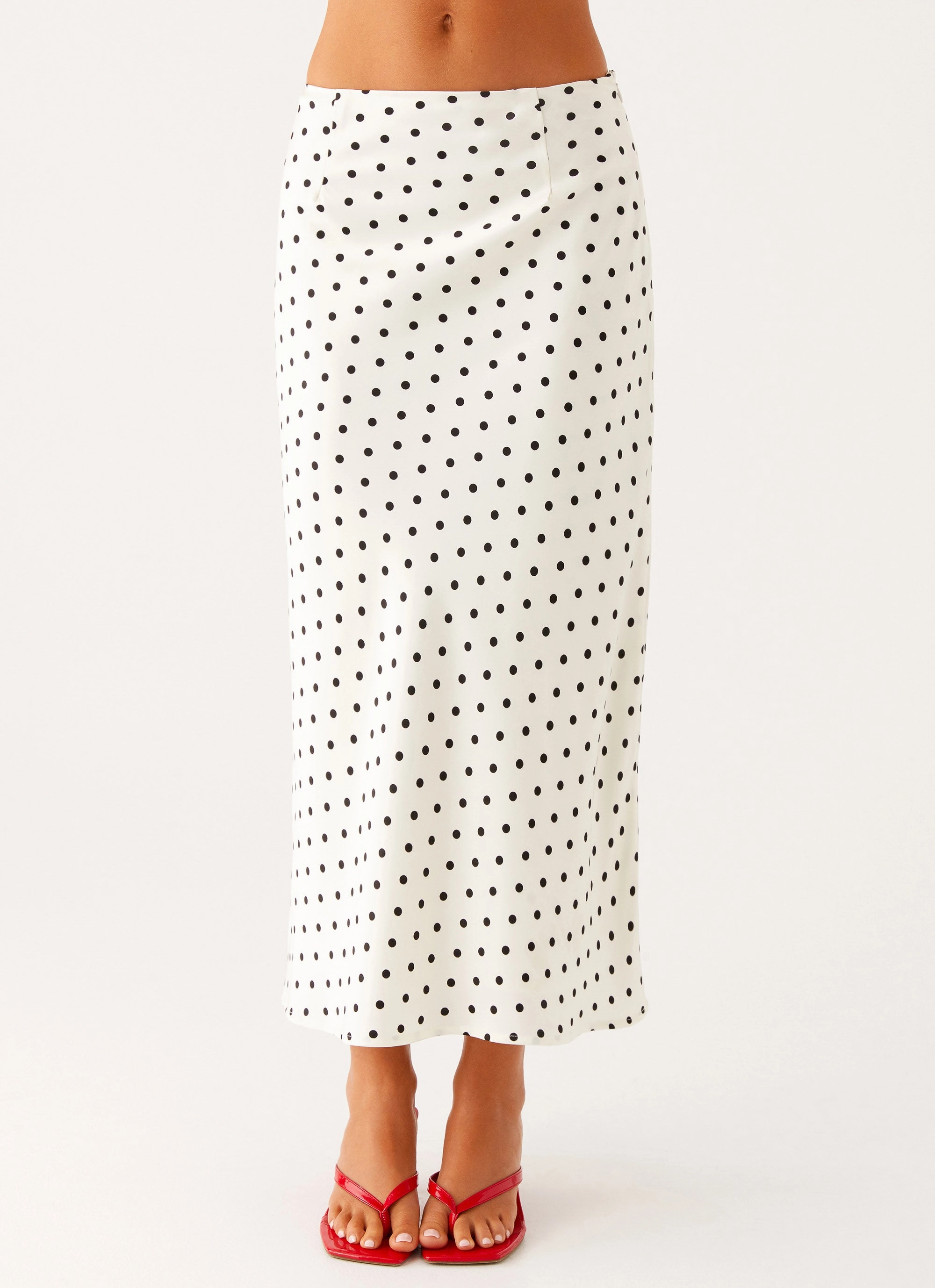 Breanne Midi Skirt - White Polka Dot
