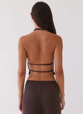 Bree Satin Halterneck Top - Brown Bree Satin Halterneck Top - Brown
