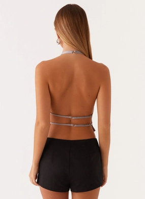 Bree Satin Halterneck Top - Grey Bree Satin Halterneck Top - Grey