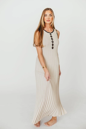Brianne Button Down Ribbed Knit Maxi Dress in Taupe/Black *Final-Sale* Brianne Button Down Ribbed Knit Maxi Dress in Taupe/Black *Final-Sale*