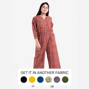 Brick Red Block Printed Midi Cotton Jumpsuit