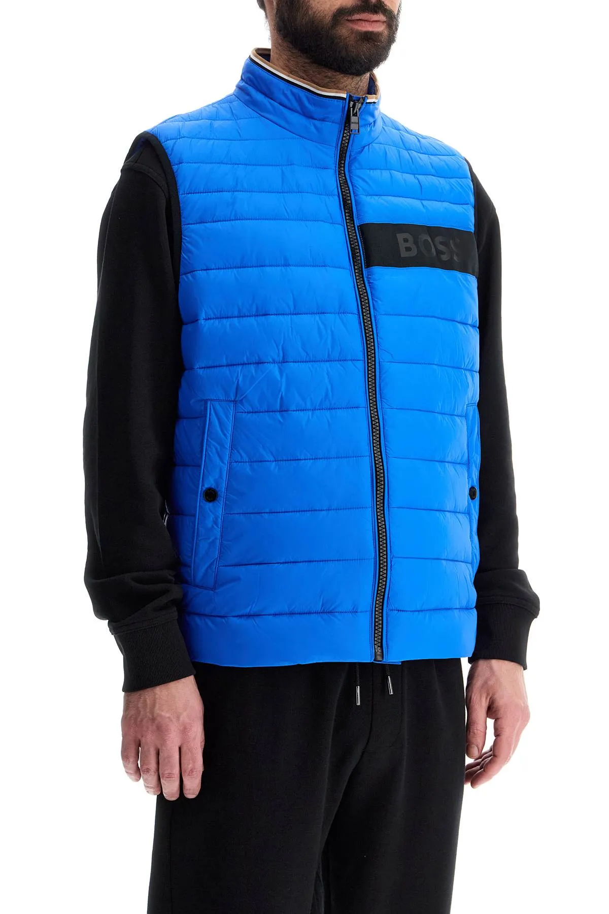 bright blue quilted gilet with high collar and zip 50464300 BRIGHT BLUE