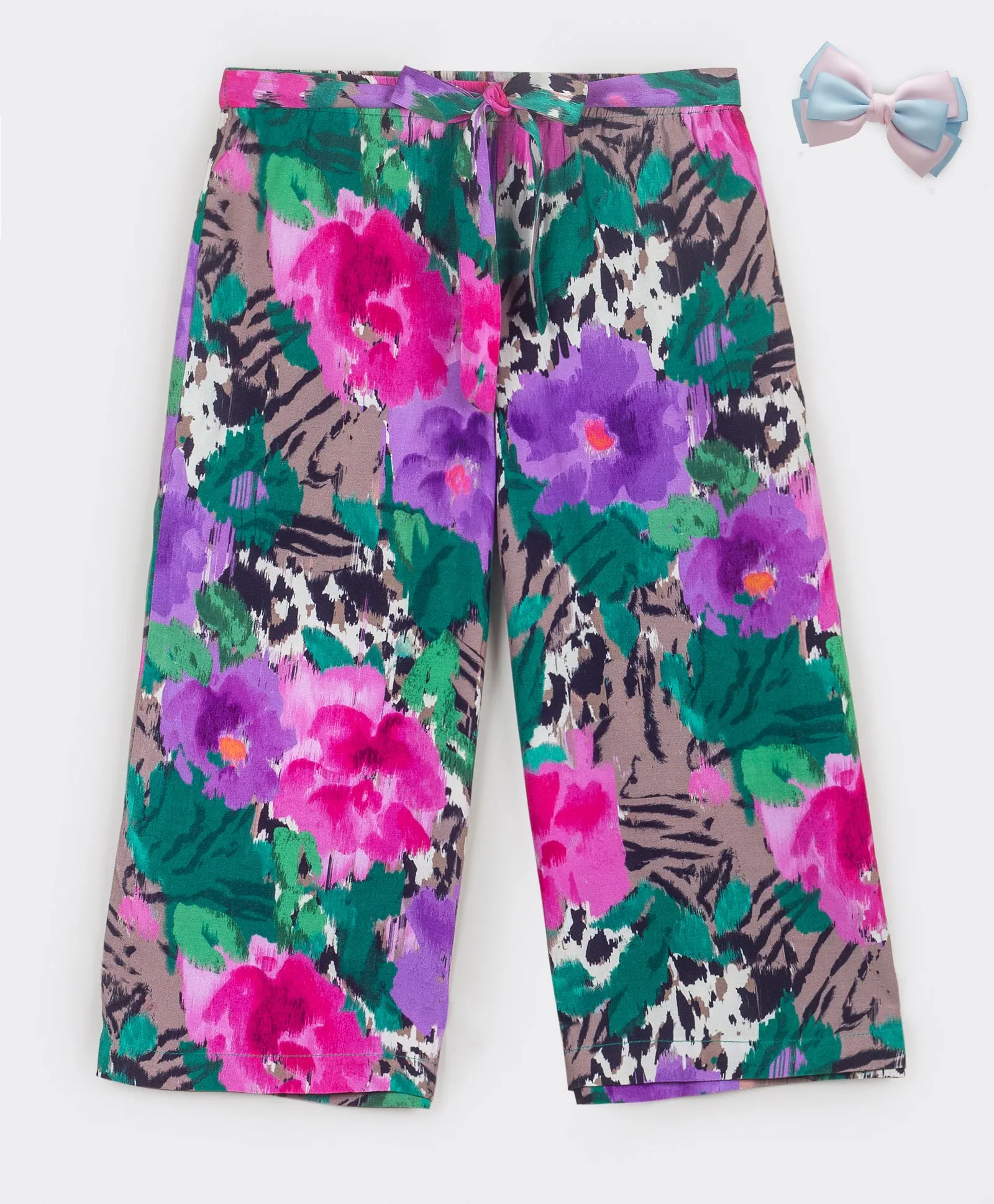 BRIGHT FLOWER AND ANIMAL PRINT PANTS