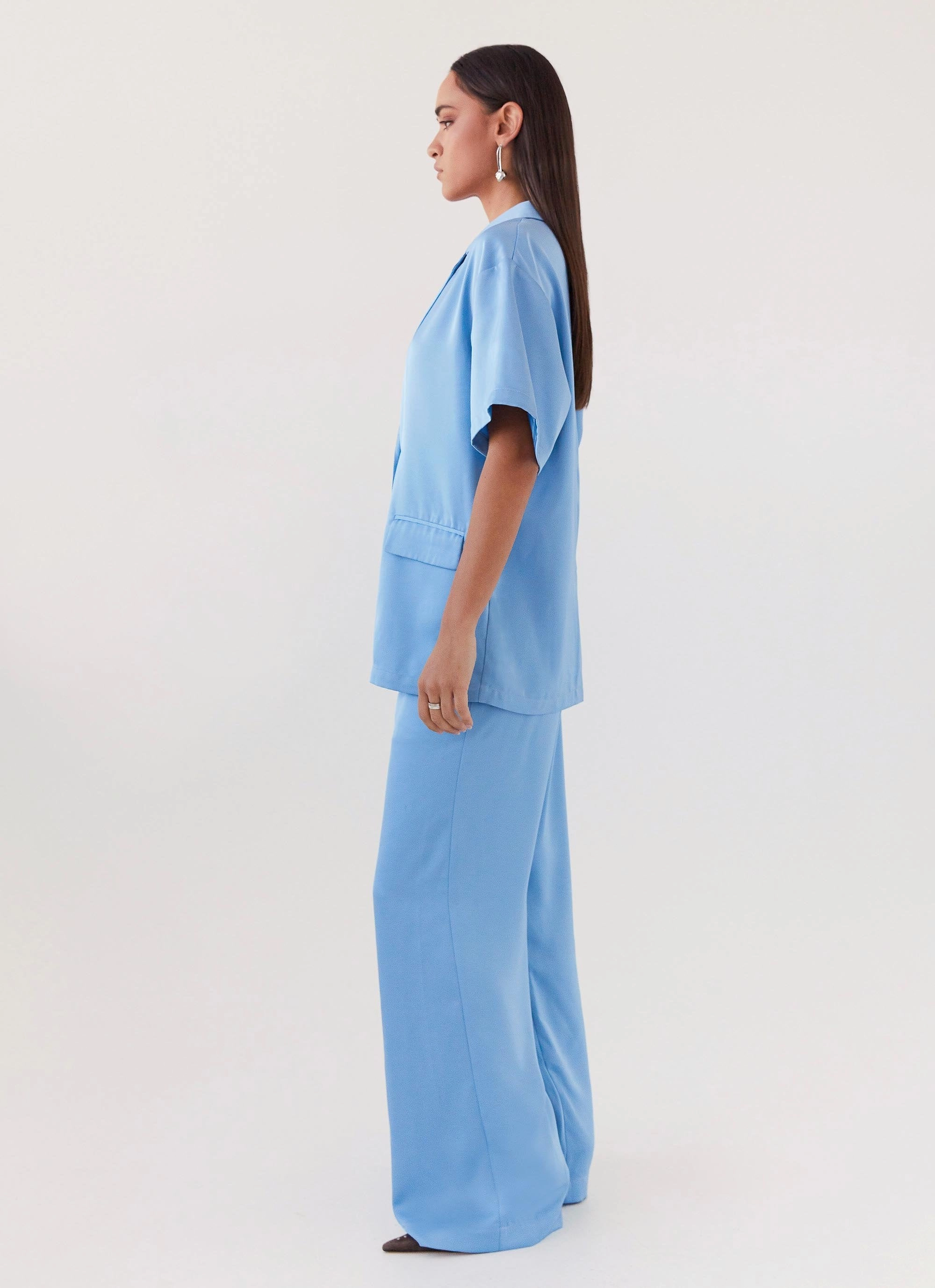 Brinkley Oversized Satin Shirt - Sky Blue