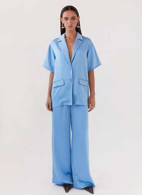 Brinkley Oversized Satin Shirt - Sky Blue Brinkley Oversized Satin Shirt - Sky Blue