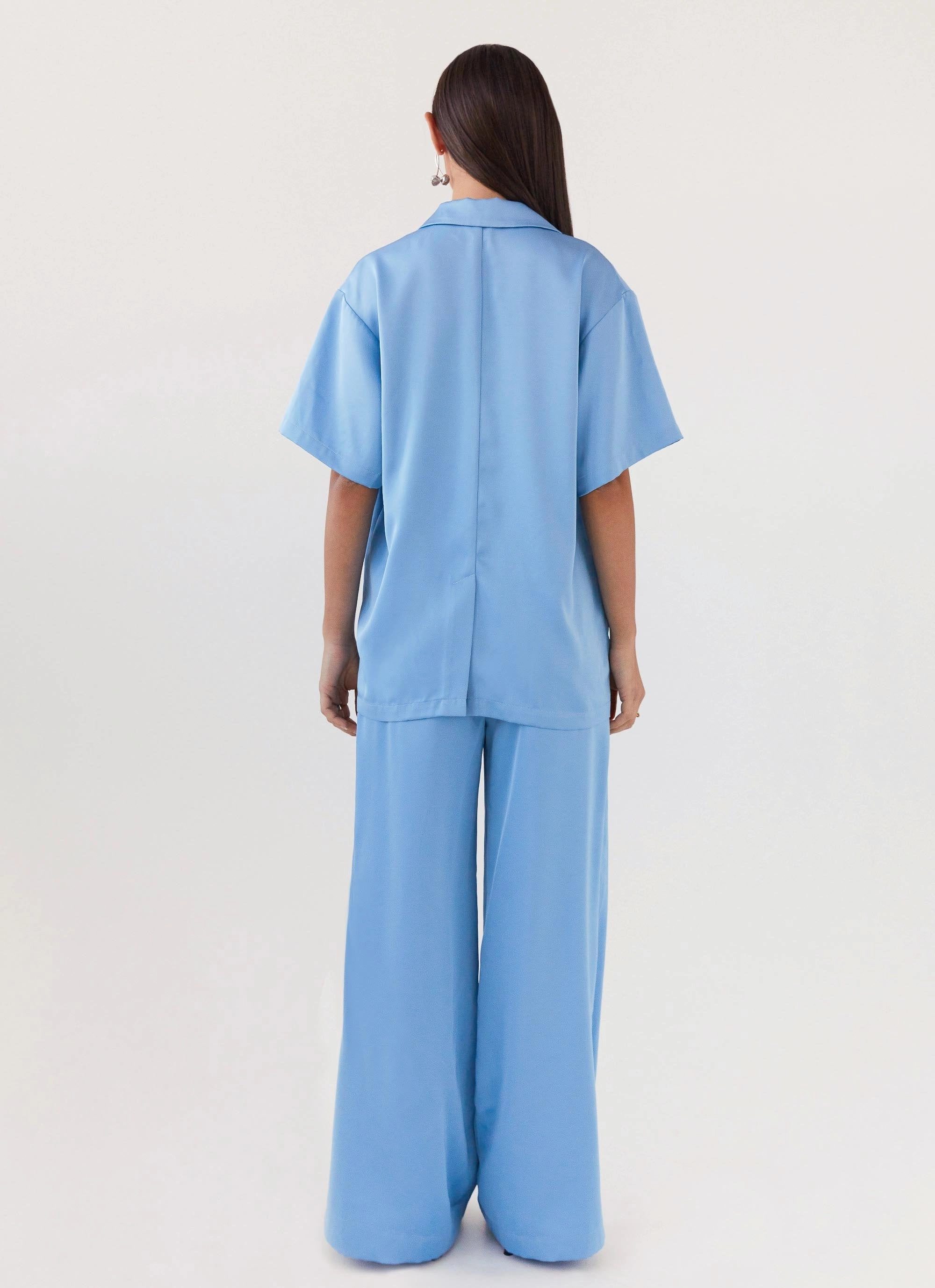 Brinkley Oversized Satin Shirt - Sky Blue