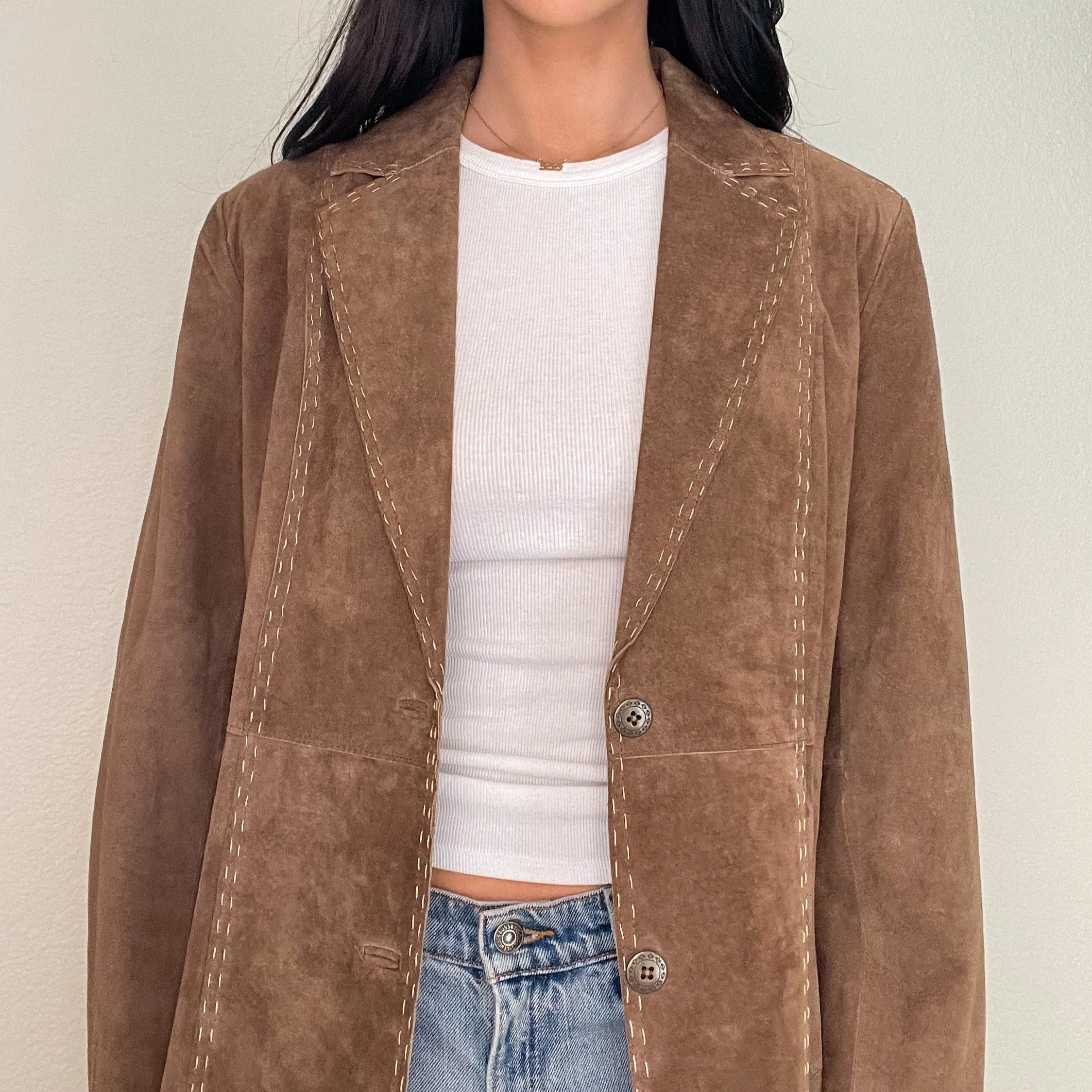 Brown Suede Long Stitch Trench Coat