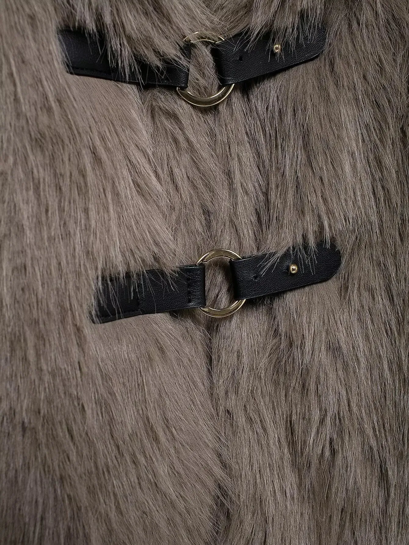 Brown Turn Down Collar Faux Fur Coat