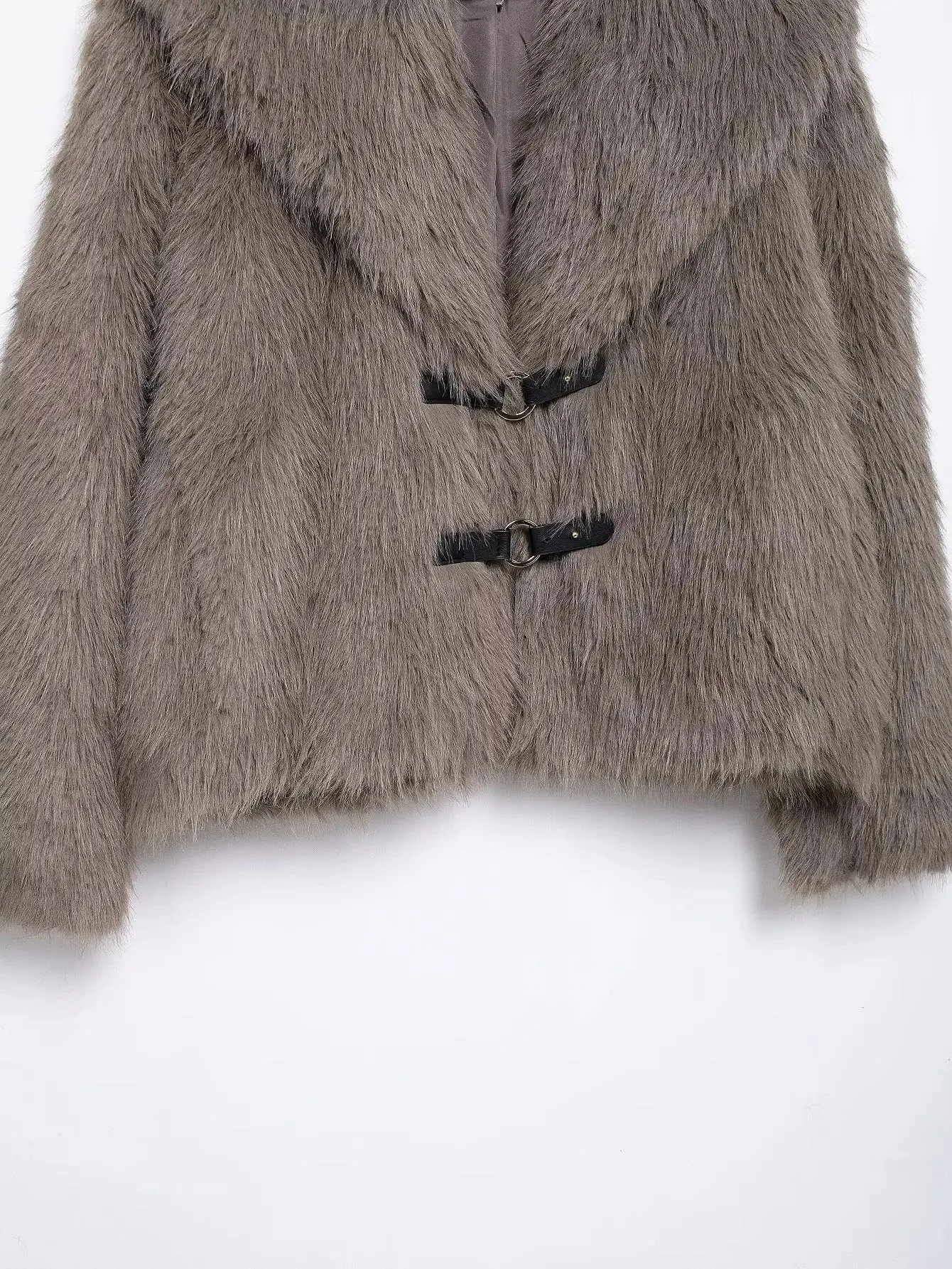 Brown Turn Down Collar Faux Fur Coat
